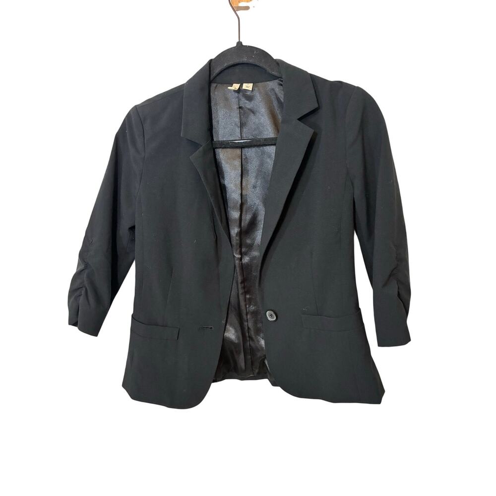 Frenchi S Women's Open Front Office Suit Jacket Ruched 3/4 Sleeve Blazer
